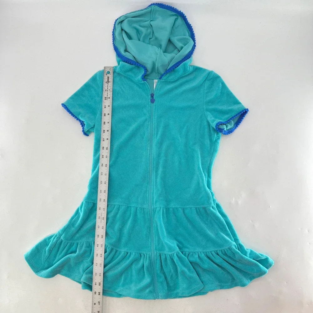 Cat Jack Turquoise Terry Cloth Hooded Cover Up Dress Kids Size L‎ 10 12